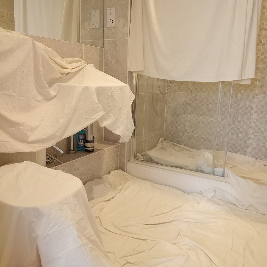 Bathroom fixtures and fittings protection as part of a full property redecoration in Bath